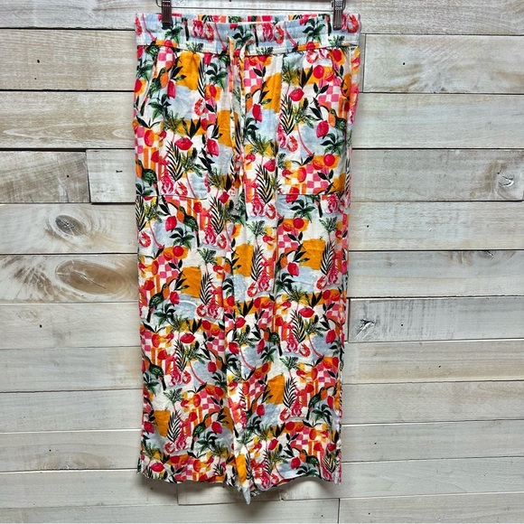 C&C‎ California Linen Pants Womens Med Floral Pull On Wide Leg Pockets - Picture 2 of 10